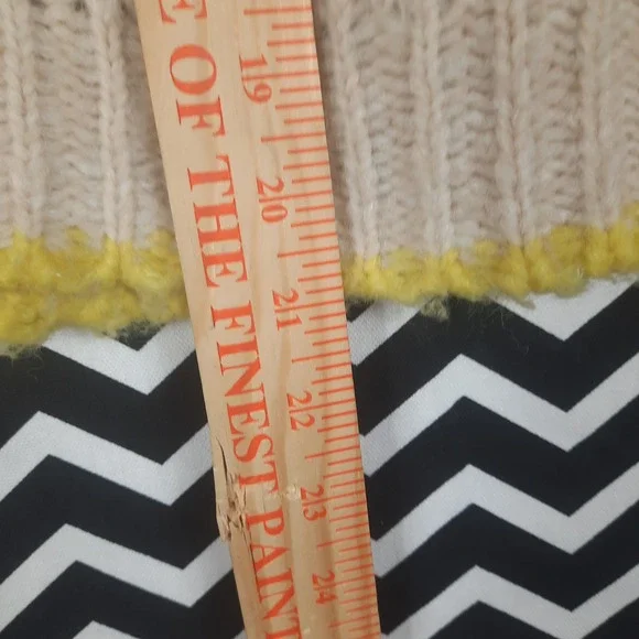 Free People Checkered Chunky Knit Turtleneck Sweater Yellow Peach Cream Medium - Picture 5 of 5